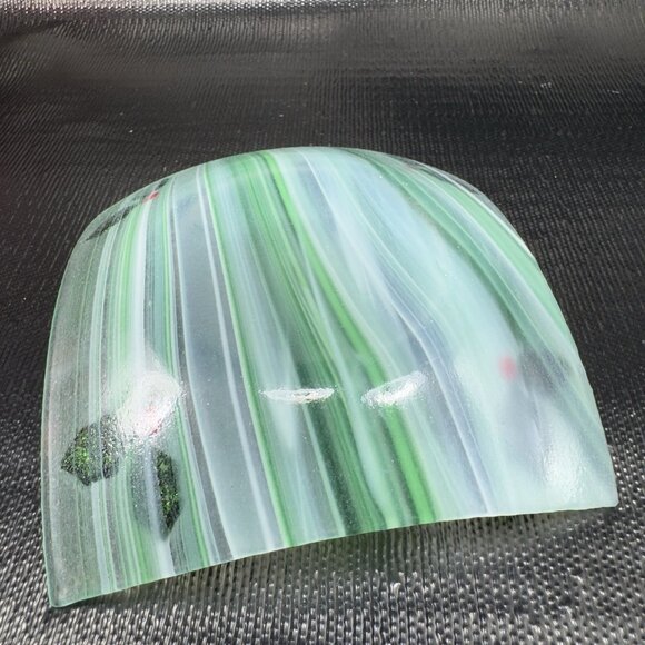 Vintage Fused Art Glass Square Dish Plate White Green Swirl Festive Holiday VTG - Picture 8 of 12